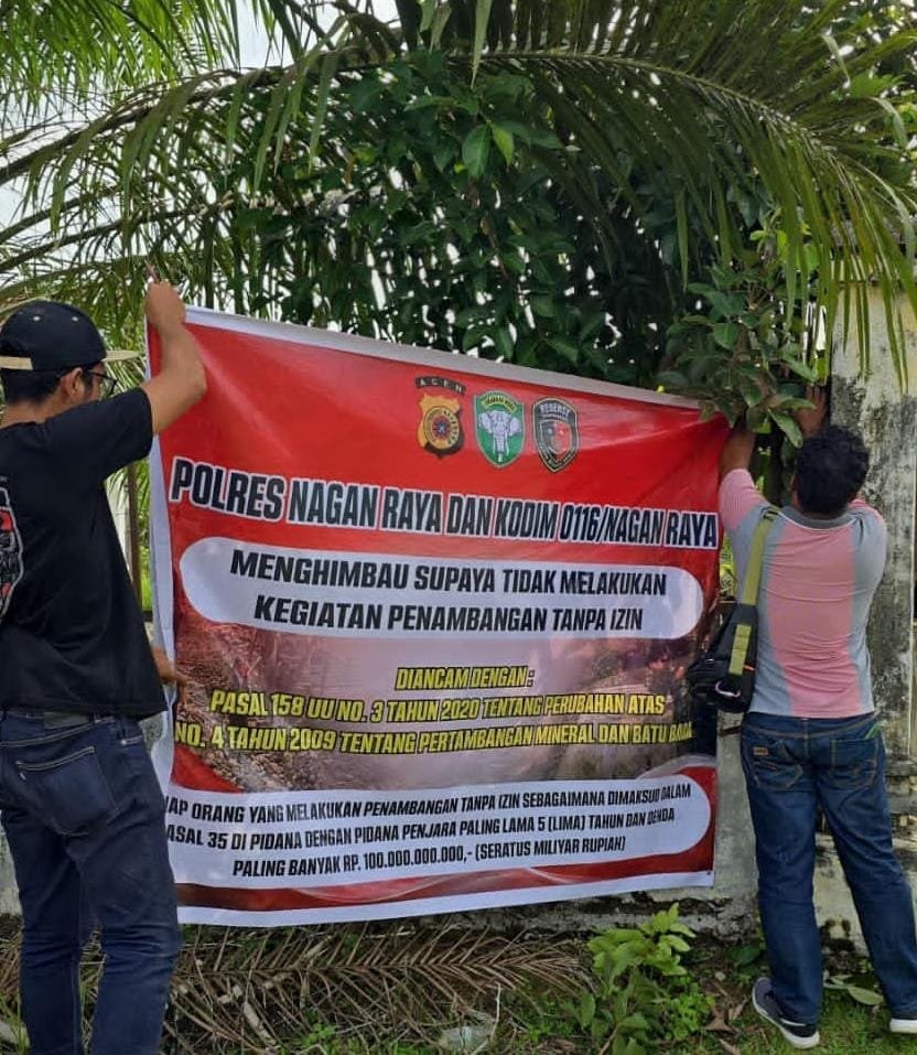 Satreskrim Polres Nagan Raya Pasang Spanduk Himbauan, Cegah Aktifitas Penambang Tampa Izin